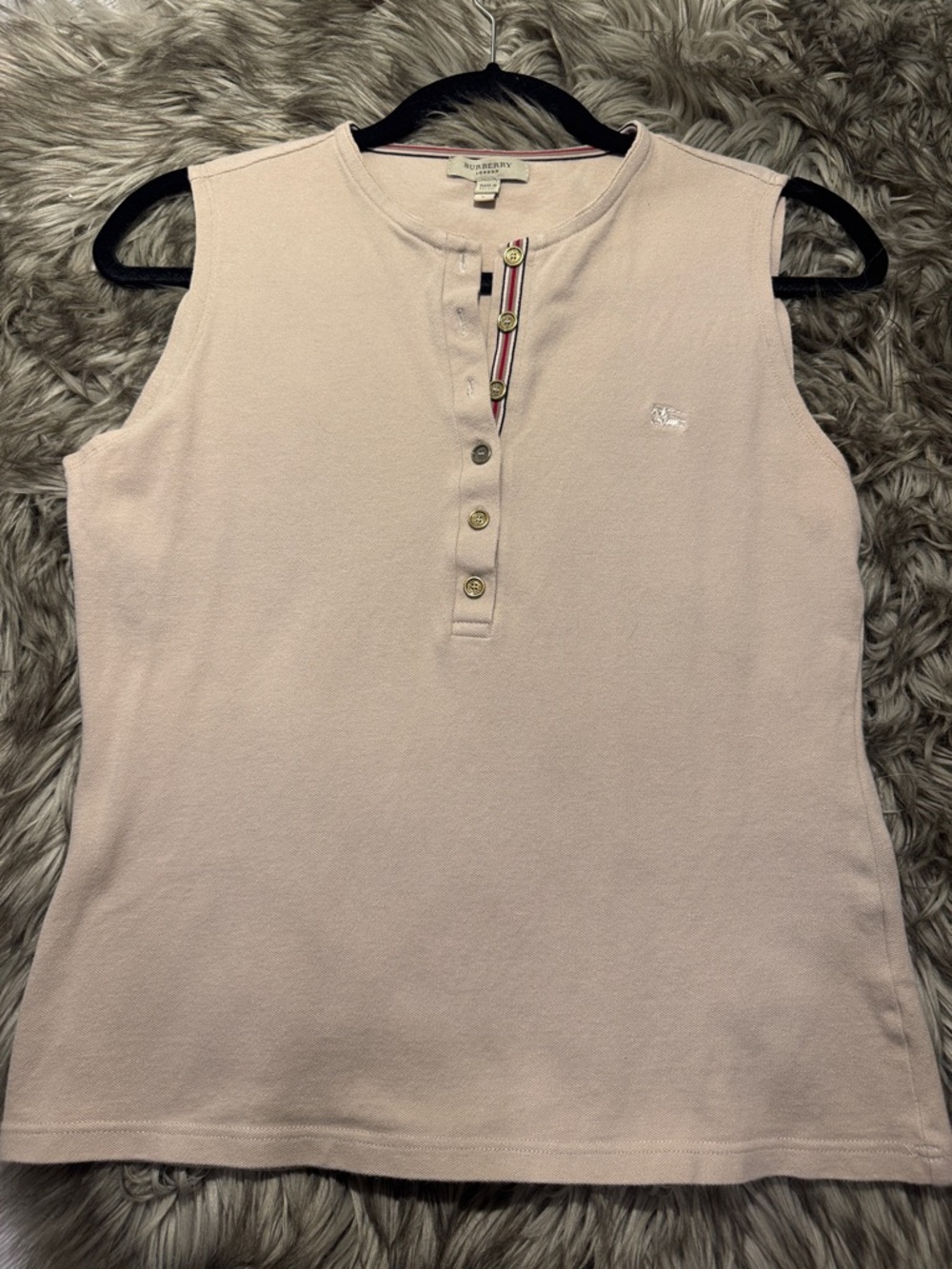 Burberry Sleeveless Henley Tank Top in Light Beige with Signature Trim